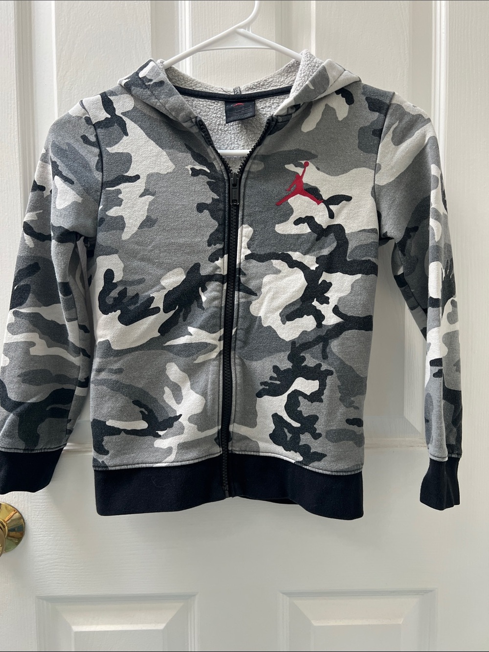 Nike Kids' Gray Camo Zip Hoodie with Red Jumpman